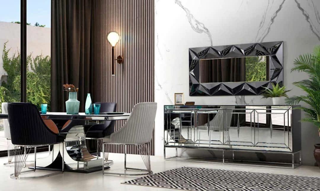 Jaguar Aynalı Metal Ayaklı Yemek Odası Takımı